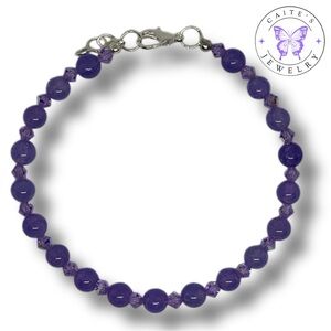 Handmade Silver Wire Bracelet with Purple Glass and Gemstone Beads